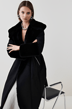 Women's Black Suede Leather Shearling Coat with Fur Collar