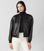Women's Black Leather Bomber Jacket - Timeless and Stylish