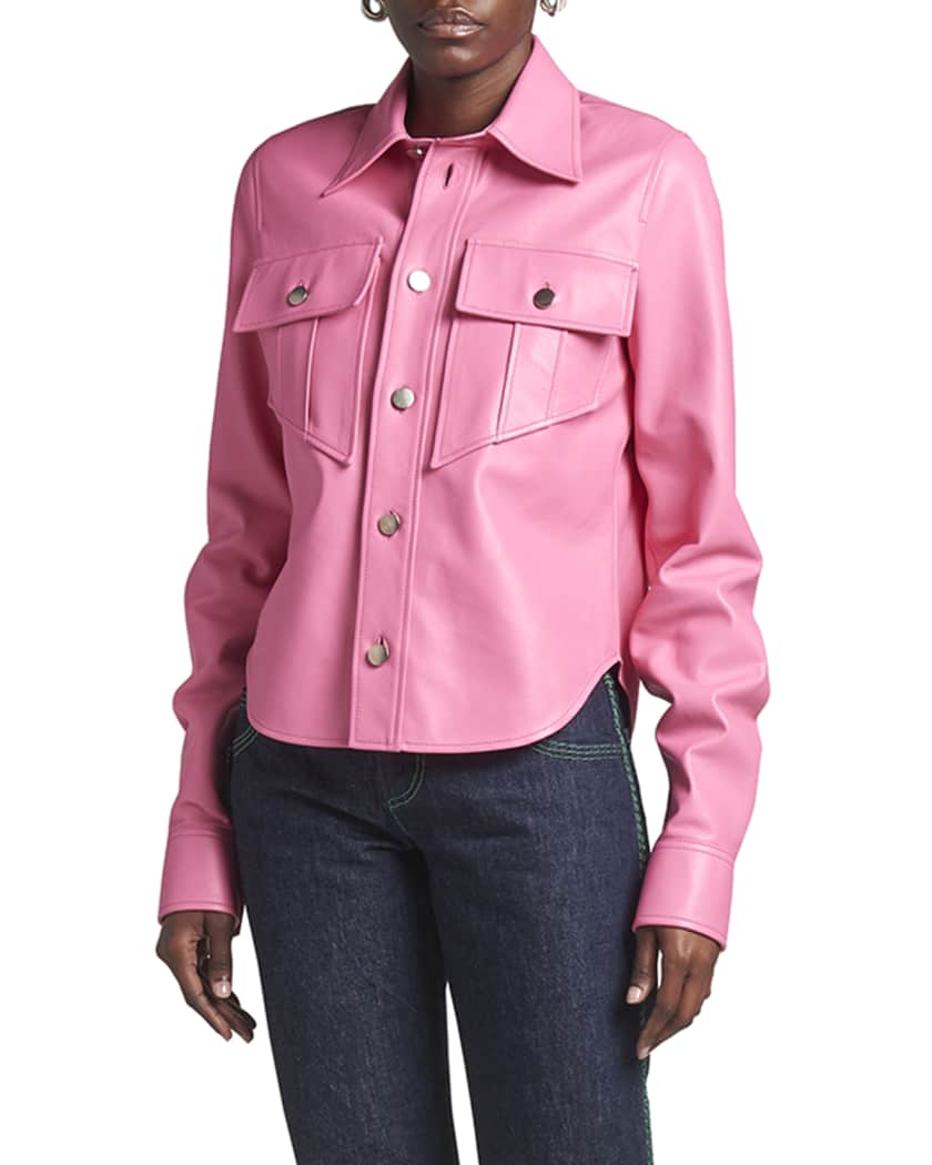 Women's Pink Full Sleeve Leather Shirt with Tailored Fit