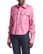 Women's Pink Full Sleeve Leather Shirt with Tailored Fit