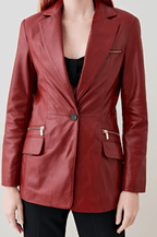 Women's Wine Red Leather Blazer
