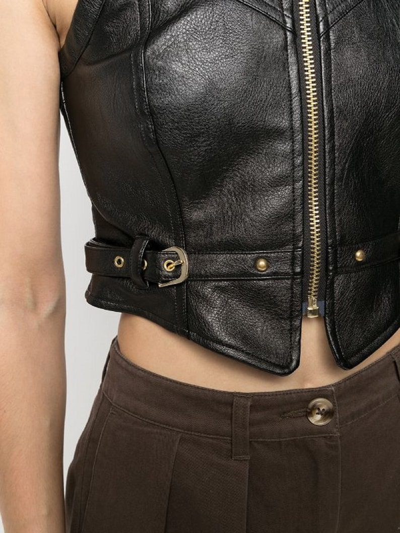 Women's Black Trendy Leather Vest