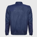 Blue Ostrich Leather Zip Up Biker Jacket