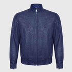 Blue Ostrich Leather Zip Up Biker Jacket