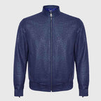 Blue Ostrich Leather Zip Up Biker Jacket