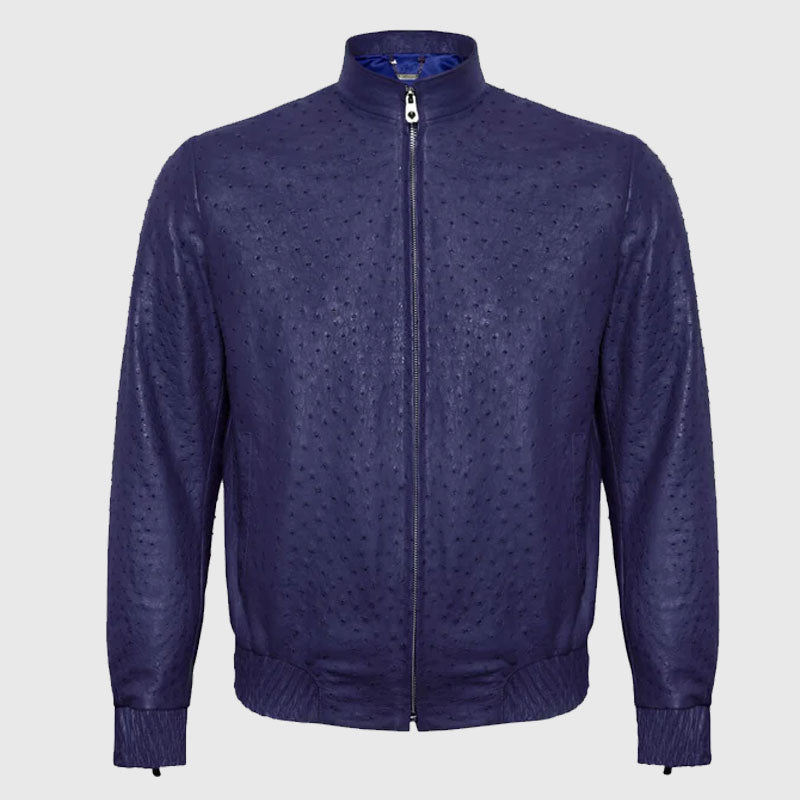 Purple Ostrich Leather Zip Up Biker Jacket