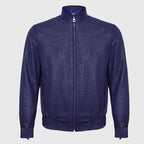 Purple Ostrich Leather Zip Up Biker Jacket