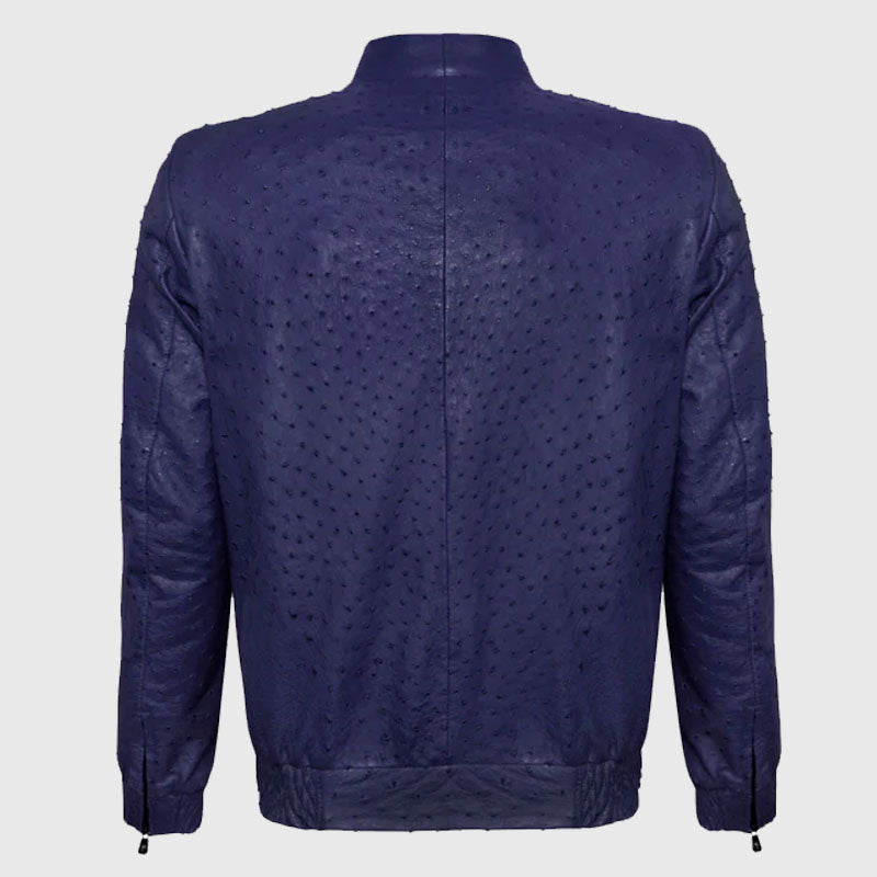 Purple Ostrich Leather Zip Up Biker Jacket
