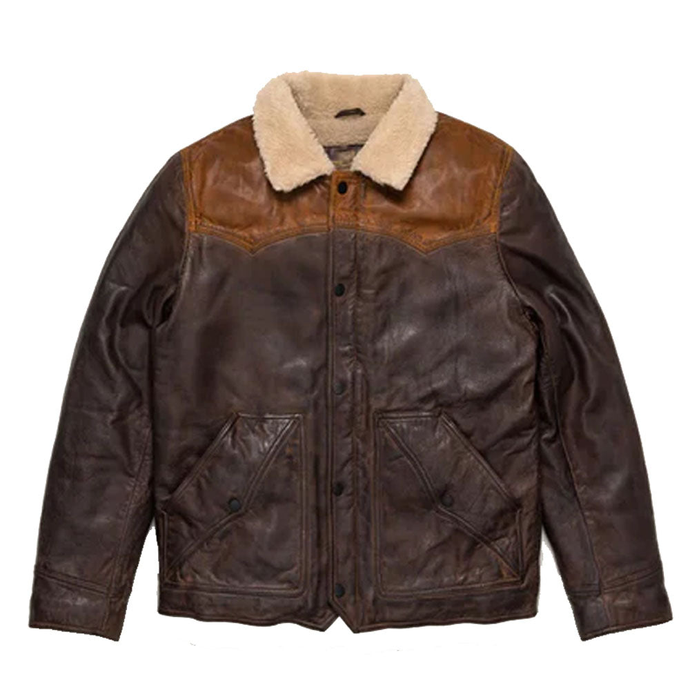 Men Sheepskin Double Tone Brown Sherpa Western Leather Jacket