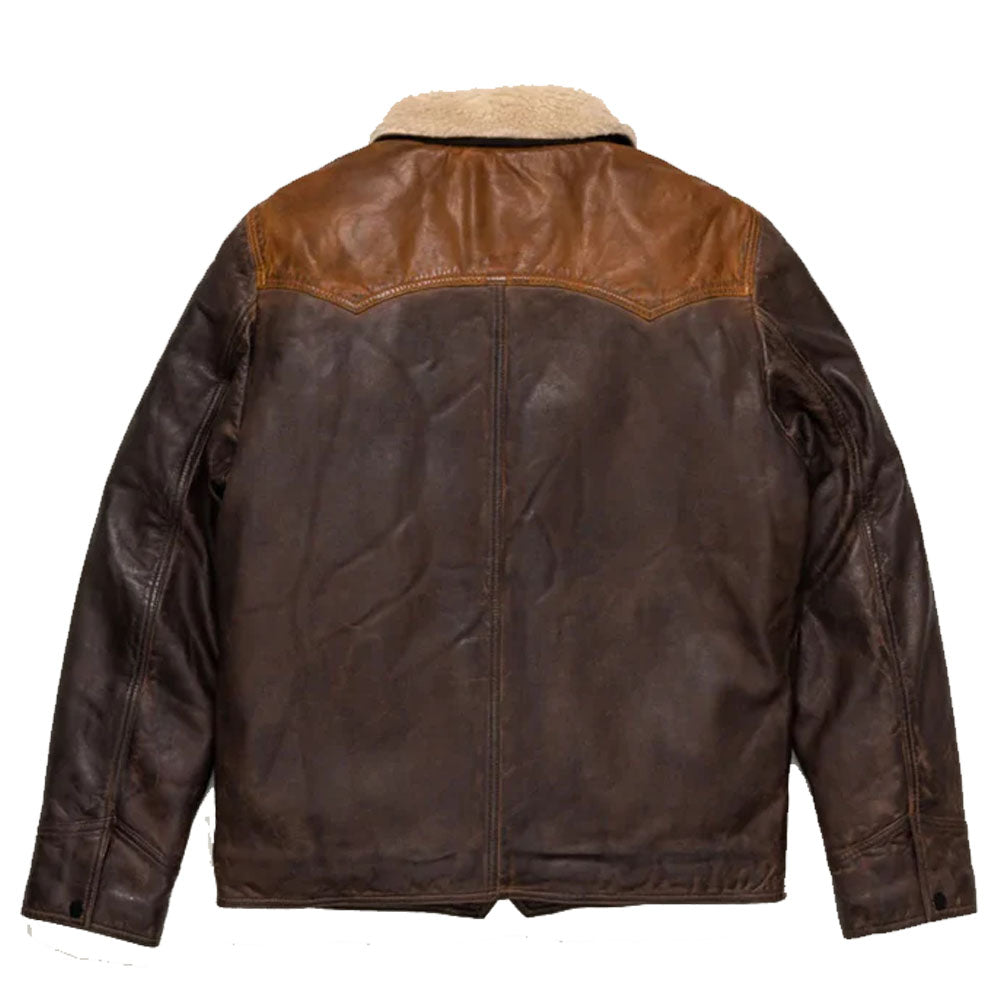 Men Sheepskin Double Tone Brown Sherpa Western Leather Jacket