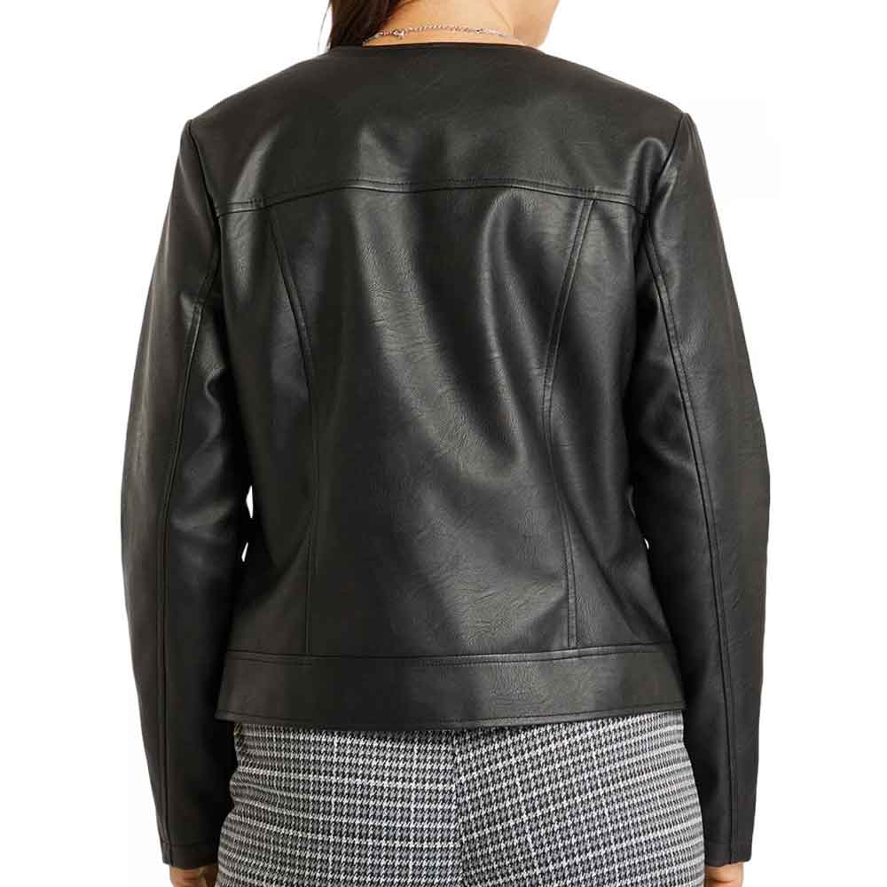 Biker Jacket No Collar in Lambskin Leather