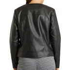 Biker Jacket No Collar in Lambskin Leather