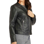 Biker Jacket No Collar in Lambskin Leather