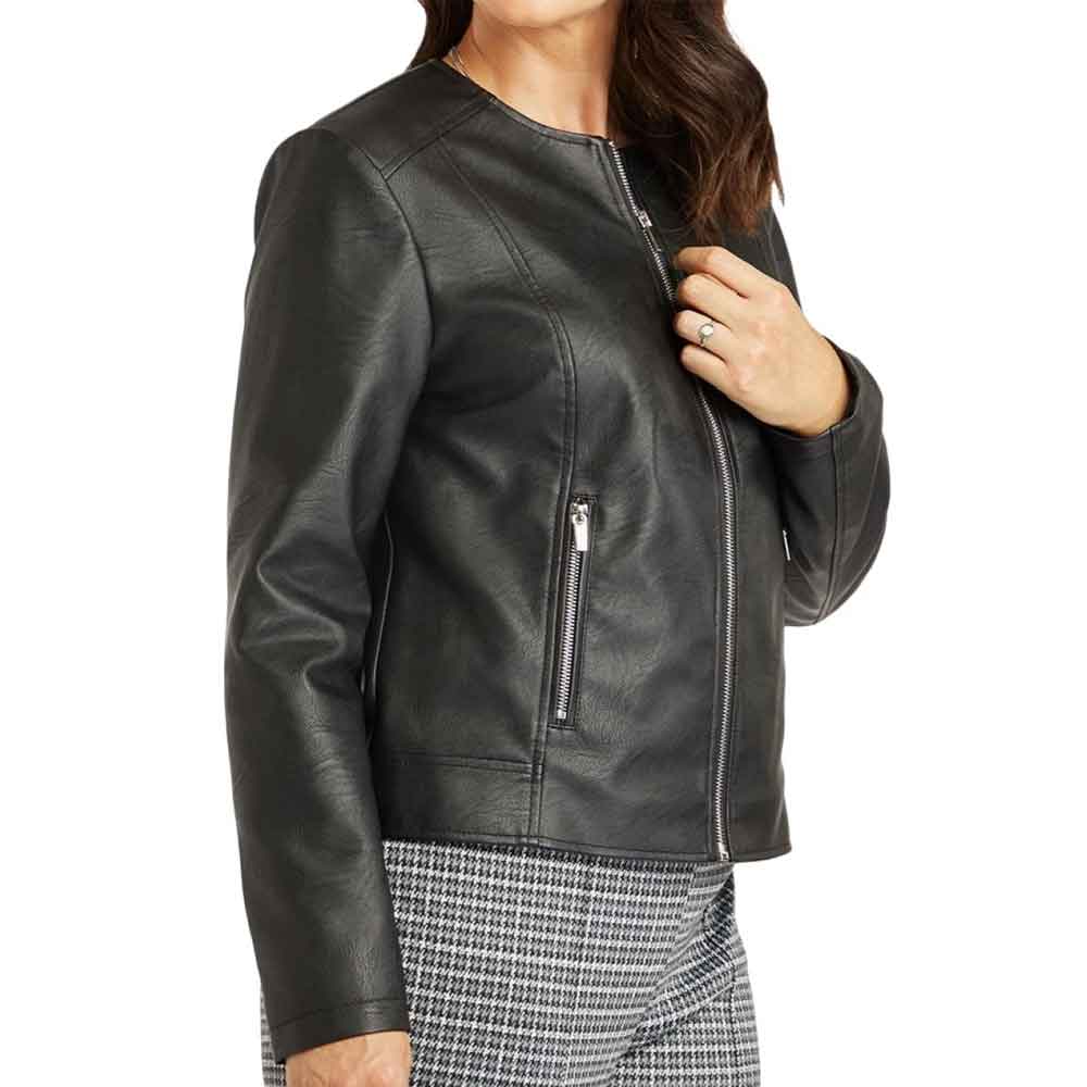 Biker Jacket No Collar in Lambskin Leather