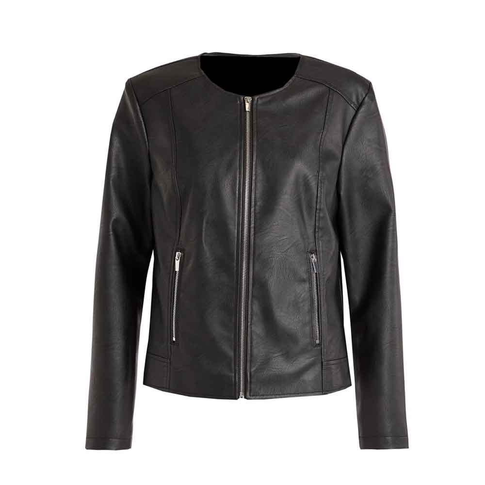 Biker Jacket No Collar in Lambskin Leather