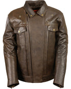 Men's MotoFashion Brown Pocket Biker Leather Jacket