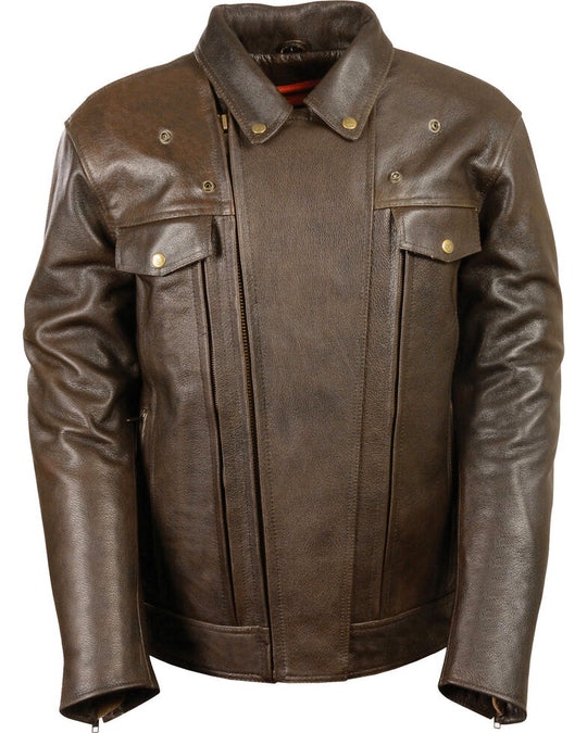 Men's MotoFashion Brown Pocket Biker Leather Jacket