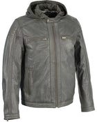 Men's MotoFashion Zipper Front Leather Jacket w/ Removable Hood