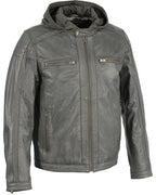 Men's MotoFashion Zipper Front Leather Jacket w/ Removable Hood