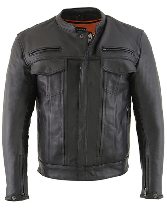 Mens Riding Moto Fashion Vented Scooter Zip-Front CoolTec Leather Jacket