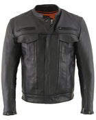 Mens Riding Moto Fashion Vented Scooter Zip-Front CoolTec Leather Jacket
