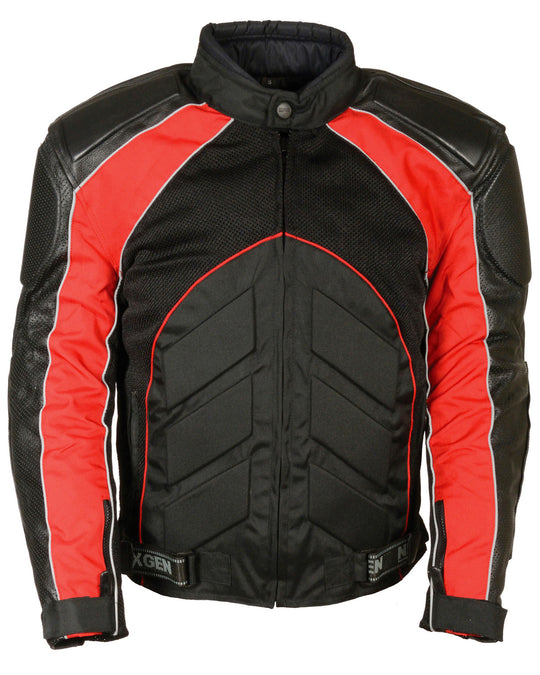 Men's Riding Moto Fashion Combo Leather Textile Mesh Racer Jacket