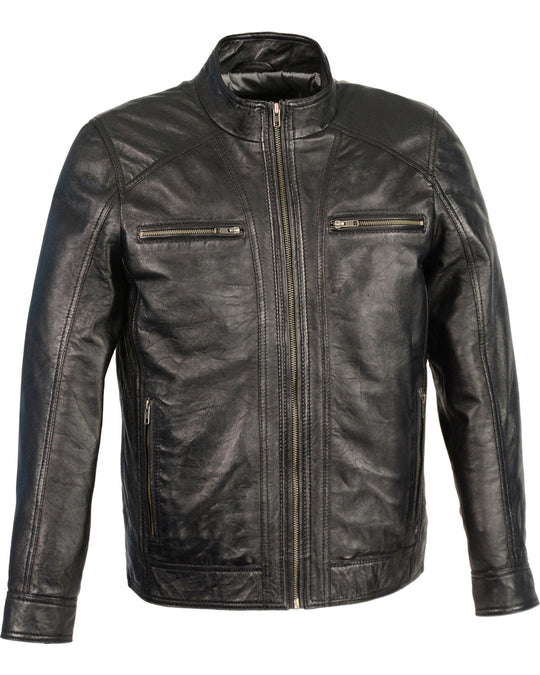Men's BikerStyle CafeRacer Sheepskin Moto Leather Jacket