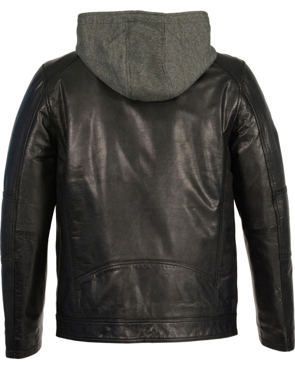 Men’s Snap Collar Leather Moto Jacket with Removable Hood