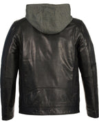 Men’s Snap Collar Leather Moto Jacket with Removable Hood