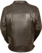 Men's MotoFashion Brown Pocket Biker Leather Jacket