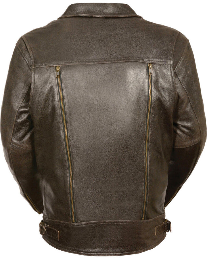 Men's MotoFashion Brown Pocket Biker Leather Jacket