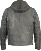 Men's MotoFashion Zipper Front Leather Jacket w/ Removable Hood