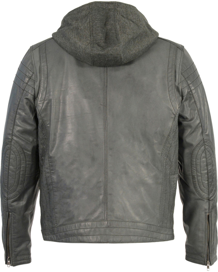 Men's MotoFashion Zipper Front Leather Jacket w/ Removable Hood