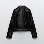 Black Women's Motorcycle Sheepskin Biker Leather Jacket