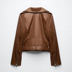 New women's Brown Cowhide Motorcycle Leather Biker Jacket