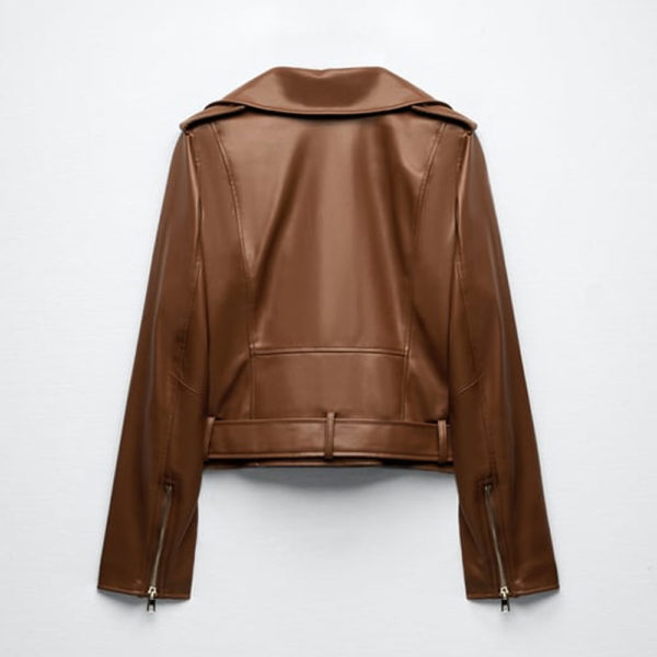 New women's Brown Cowhide Motorcycle Leather Biker Jacket