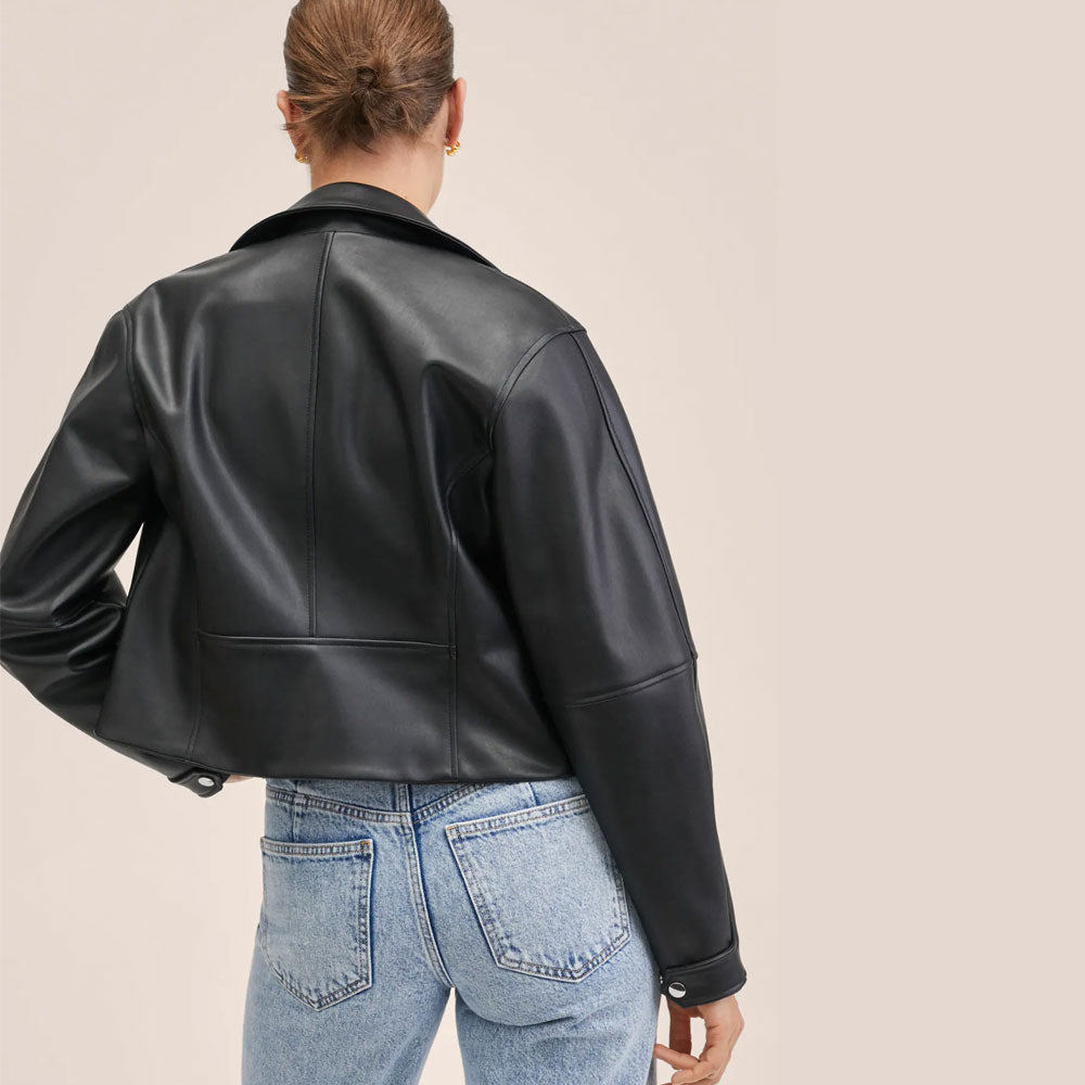 Women Black Motorcycle Lambskin Leather Biker Jacket