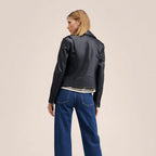 women's black lambskin leather biker jacket