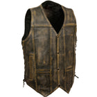 Brown Distressed Leather Vest with 10 Pockets