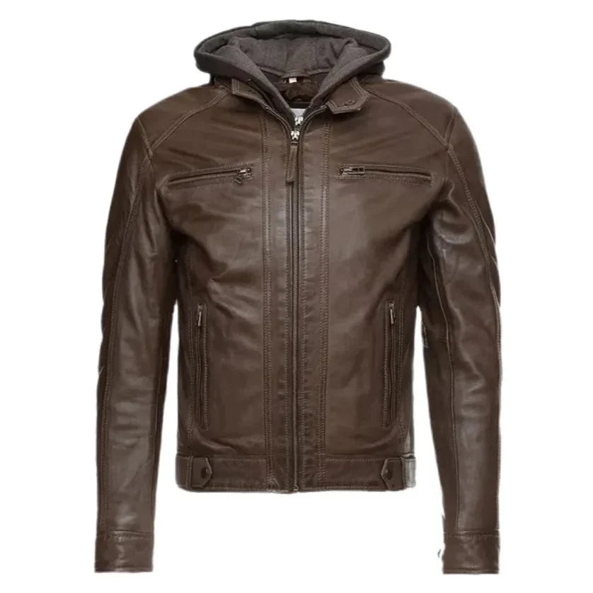 Biker Eric Hooded Leather Jacket