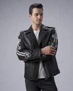 Black Asymmetric Zip Genuine Leather Motorcycle Jacket