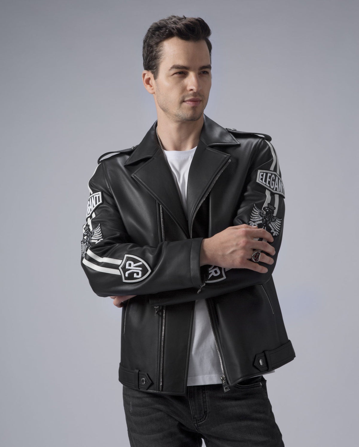 Black Asymmetric Zip Genuine Leather Motorcycle Jacket