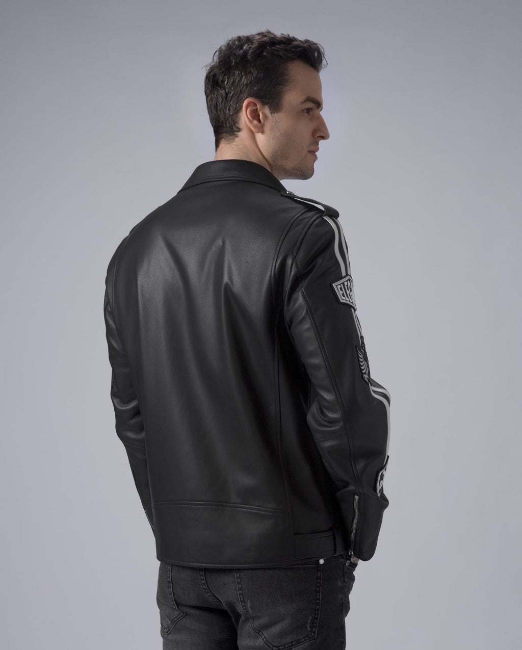 Black Asymmetric Zip Genuine Leather Motorcycle Jacket