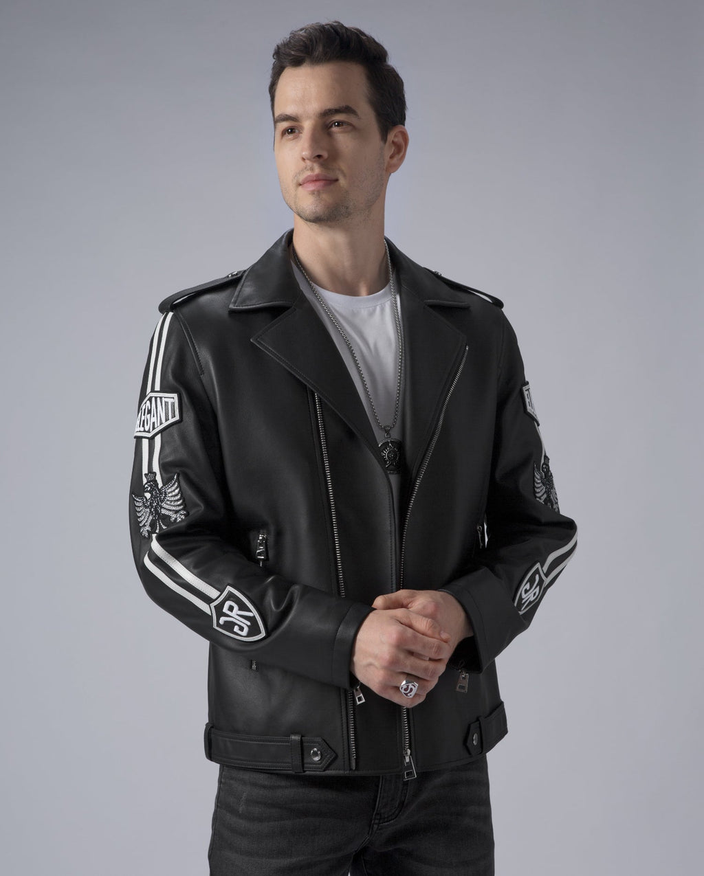 Black Asymmetric Zip Genuine Leather Motorcycle Jacket