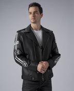 Black Asymmetric Zip Genuine Leather Motorcycle Jacket