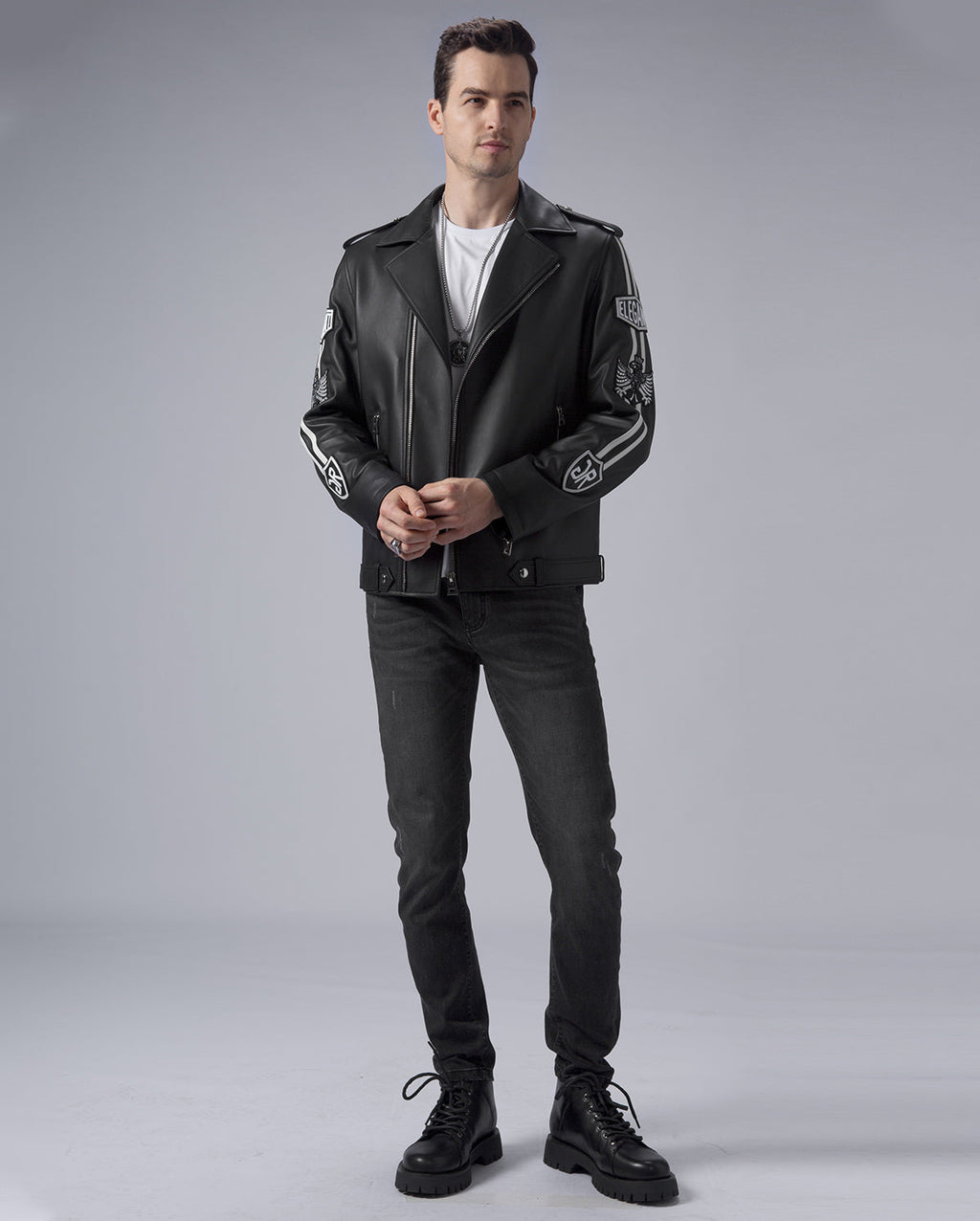 Black Asymmetric Zip Genuine Leather Motorcycle Jacket