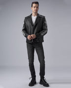 Black Asymmetric Zip Genuine Leather Motorcycle Jacket