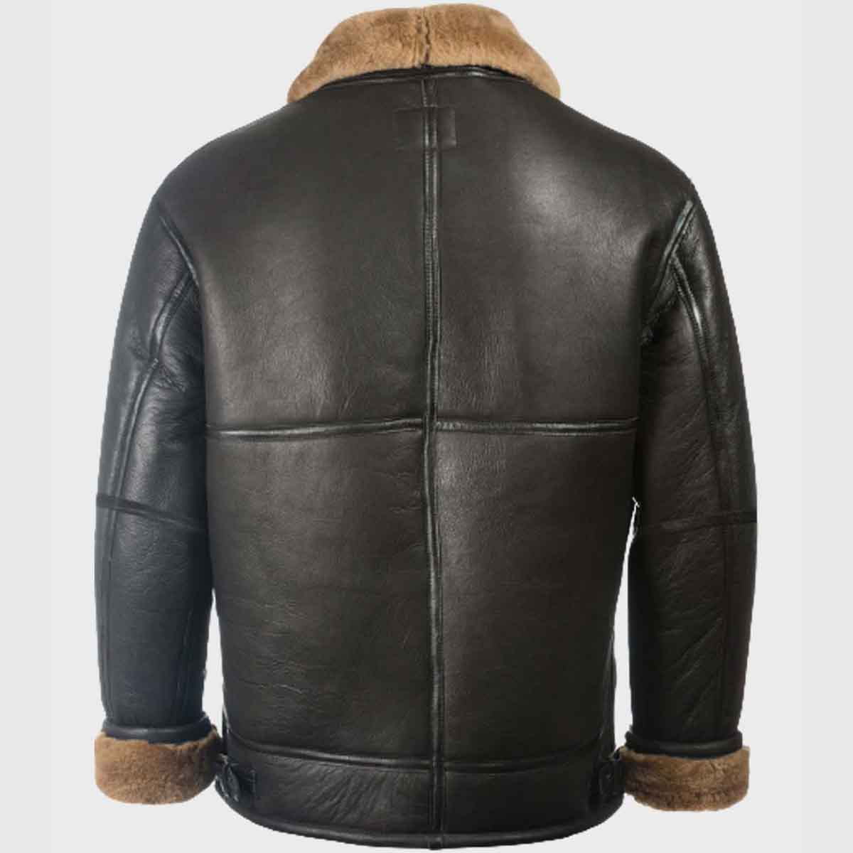 Mens Aviator Black Shearling Sheepskin B3 Leather Jacket