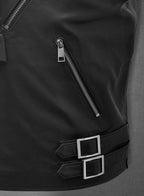 Men's Black Asymmetrical Biker MC Club Leather Hooded Vest