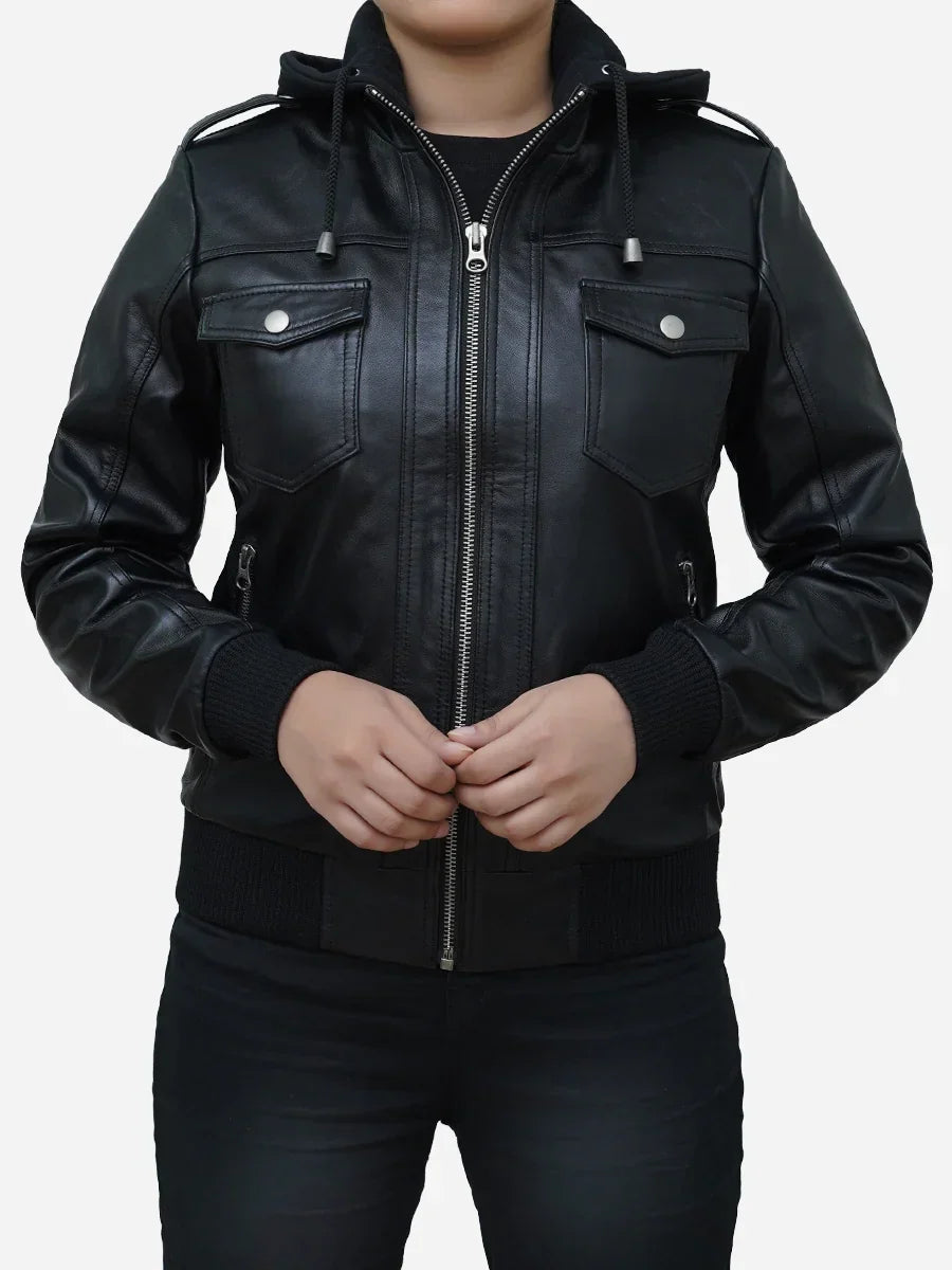 Womens Black Bomber Leather Jacket